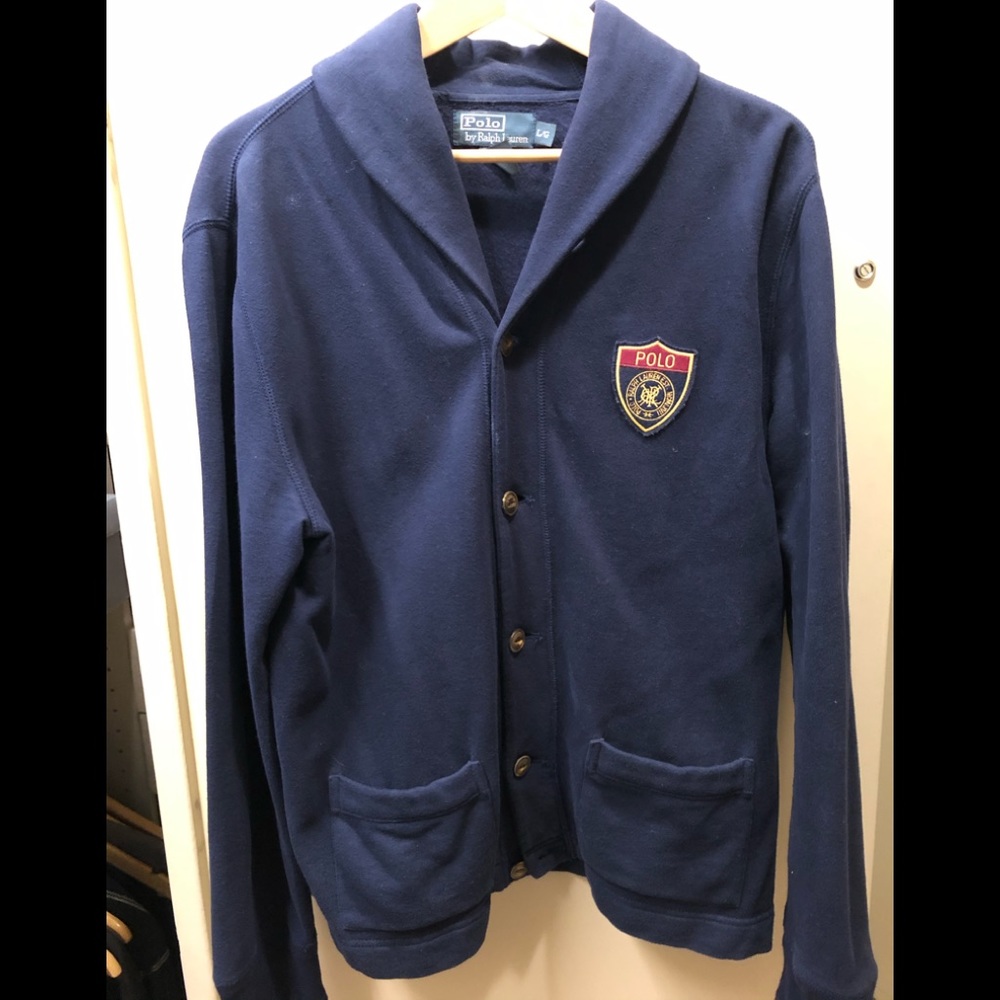 Cotton button up Shaw collar polo sweater